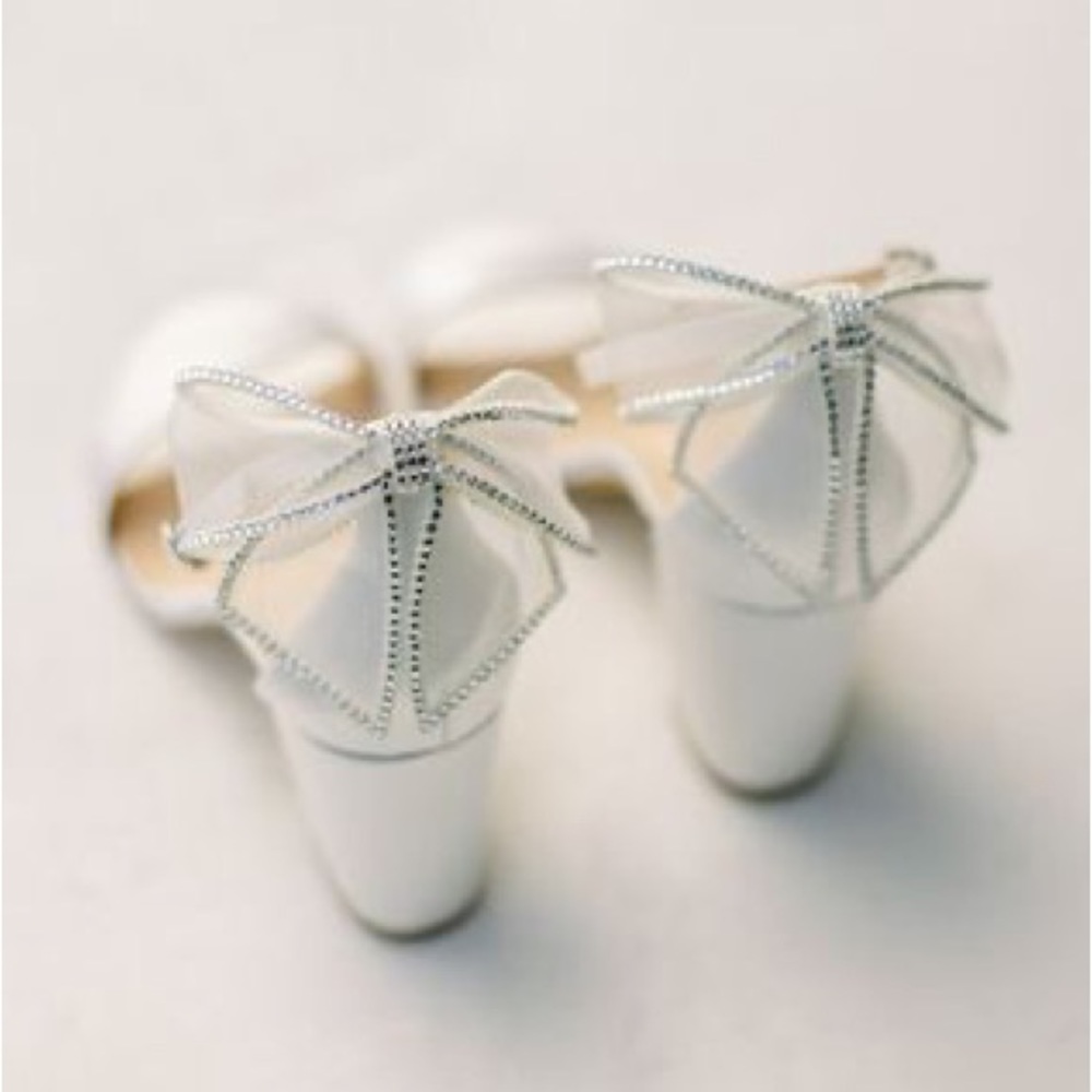 Kate Whitcomb Lillian Ivory Satin Block Heel with Bow - Size 7
